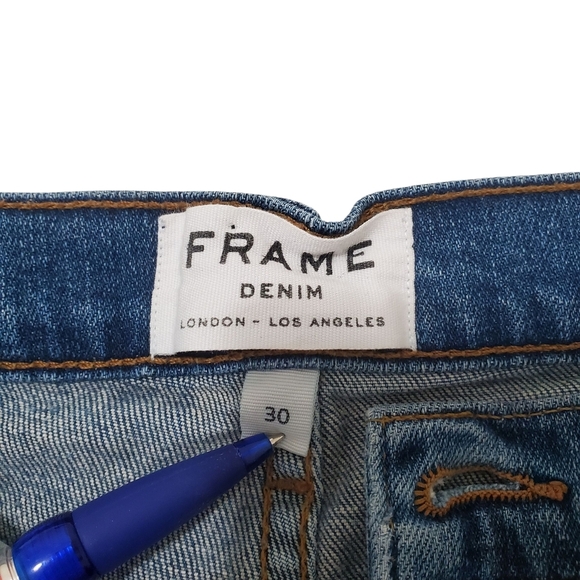 FRAME Le Cutoff Denim Jean Shorts 30 Raw Fray Hem Blue Mid Rise Casual Summer - Picture 9 of 16